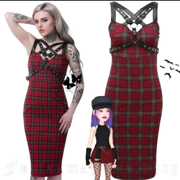 Killstar Dresses & Skirts - 🖤❤️Riot City Dalle Tarten Plaid Dress w/ Faux Leather Straps & O Rings!❤️🖤